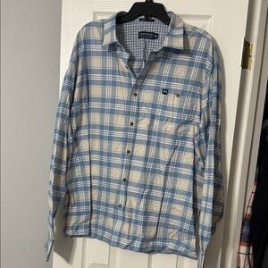 Fish Hippie Men's Casual Blue and Cream Plaid Shirt